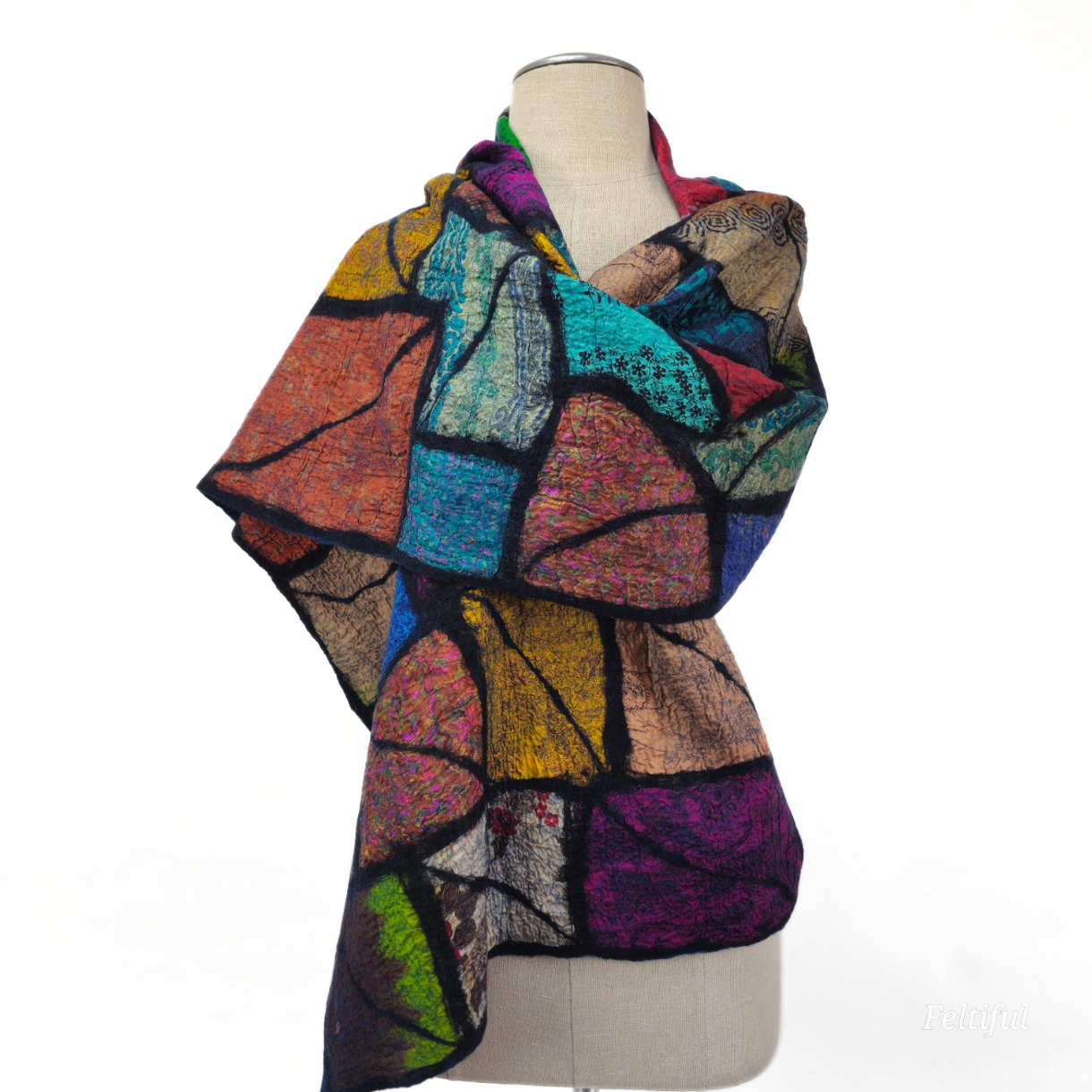 Merino Wool and Silk Felt Patches Scarf