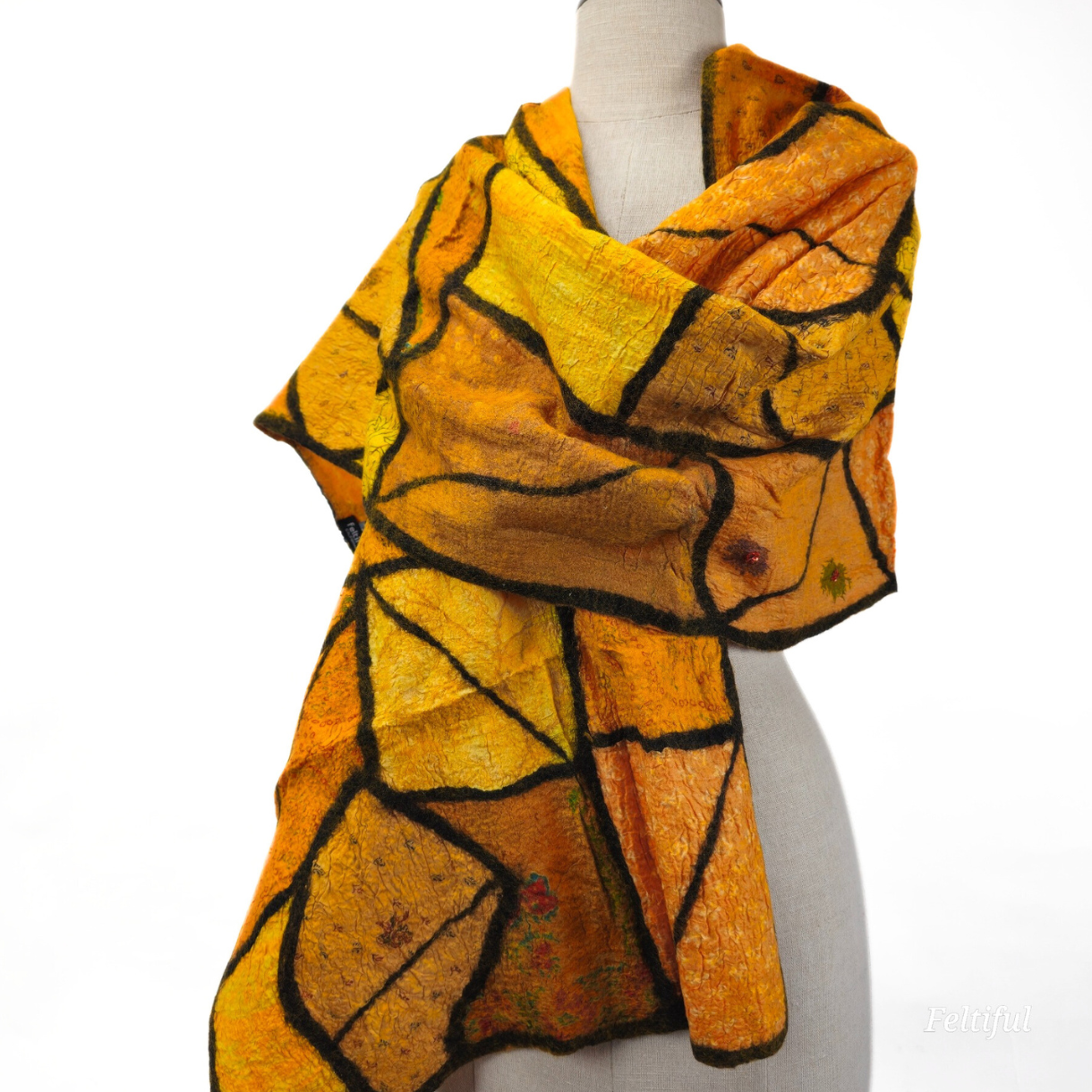 Merino Wool and Silk Felt Patches Scarf