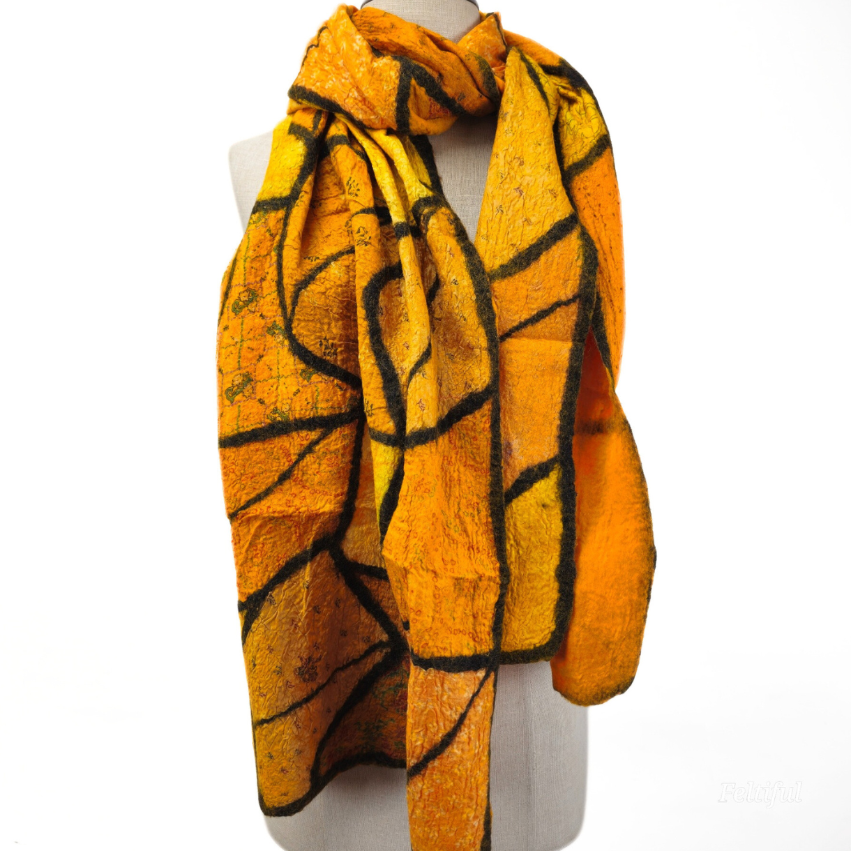 Merino Wool and Silk Felt Patches Scarf