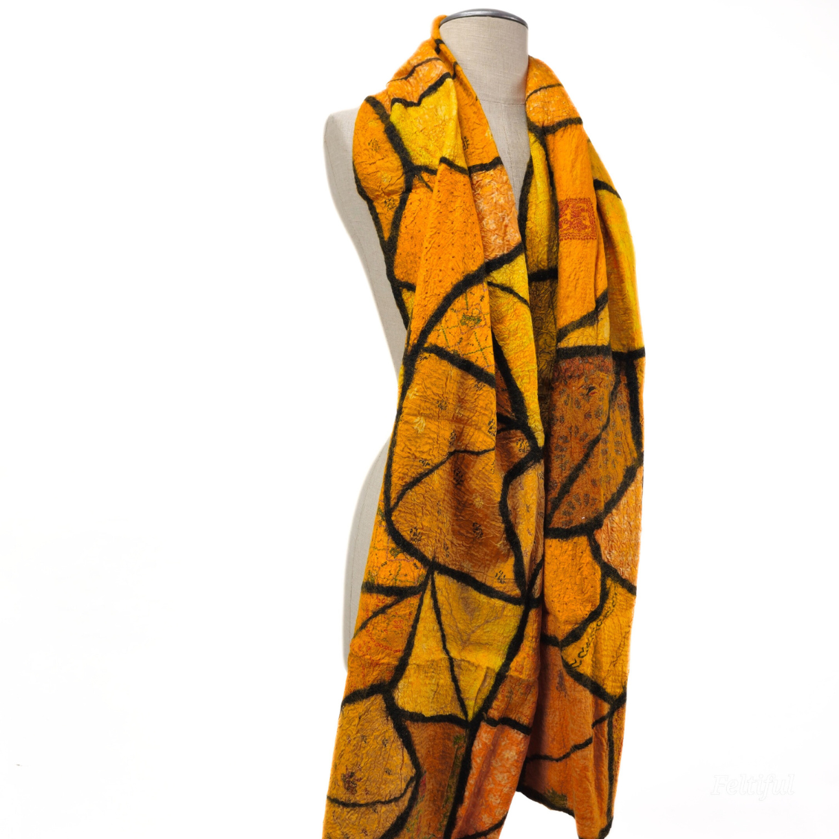 Merino Wool and Silk Felt Patches Scarf