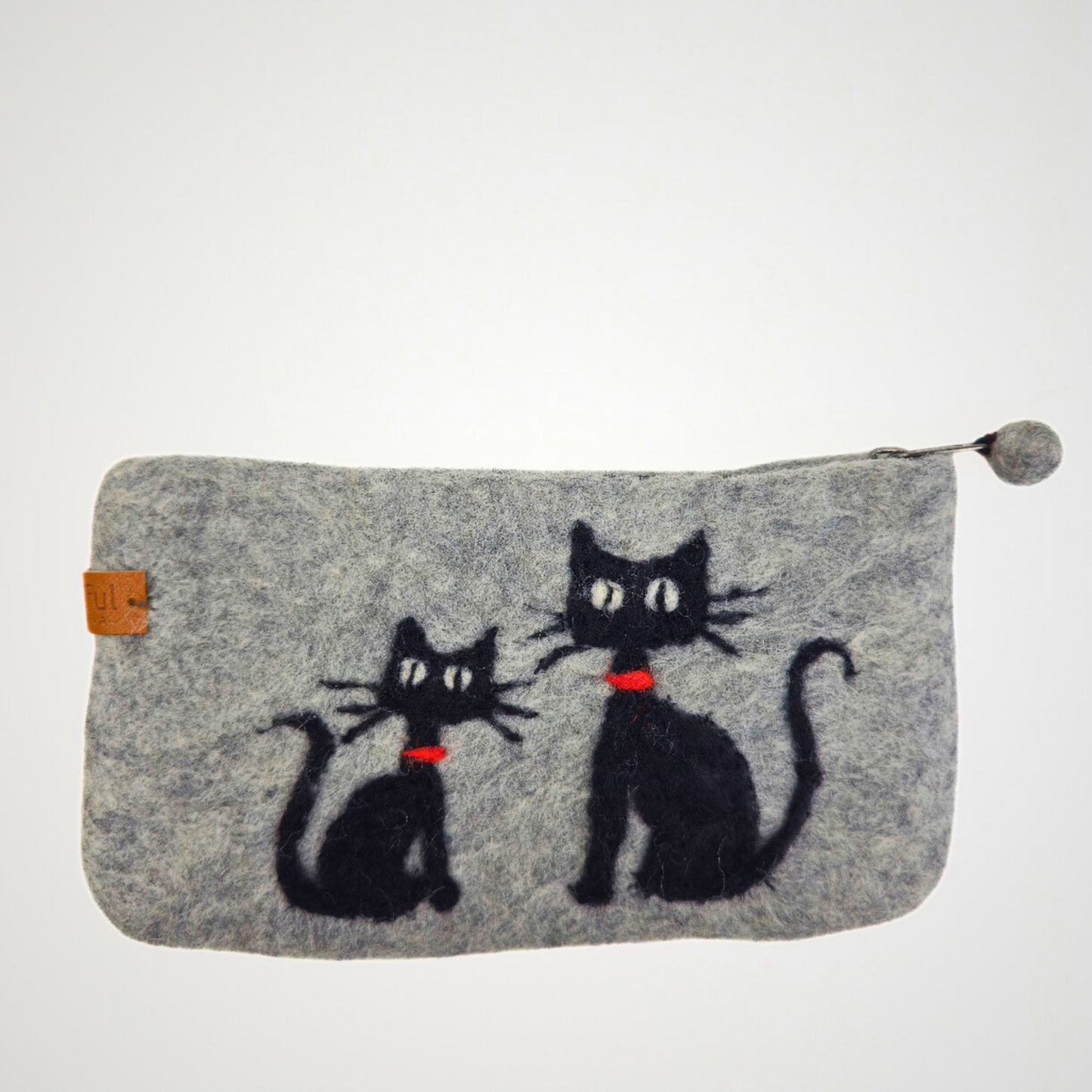 Hand Felted Black Kitty Purse 5x8 Inches
