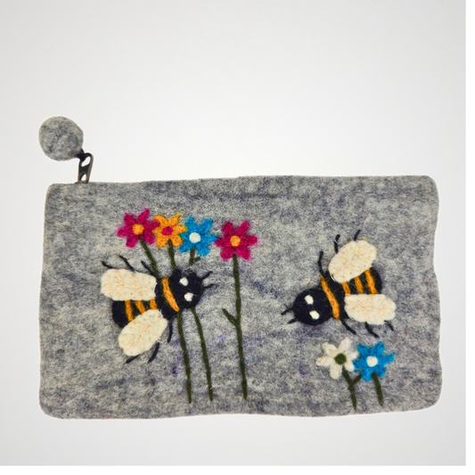 Hand Felted Double Bees Purse 5x8 Inches