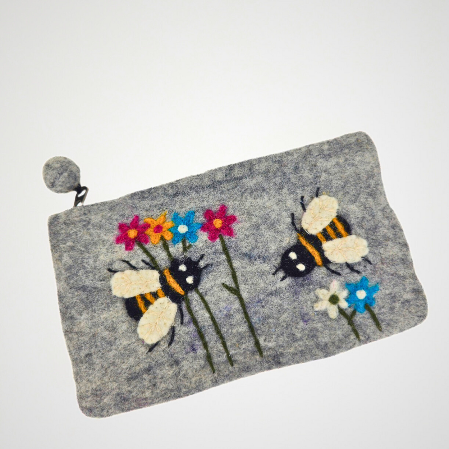 Hand Felted Double Bees Purse 5x8 Inches