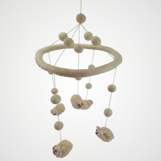 Five White Sheep Mobile Hanging