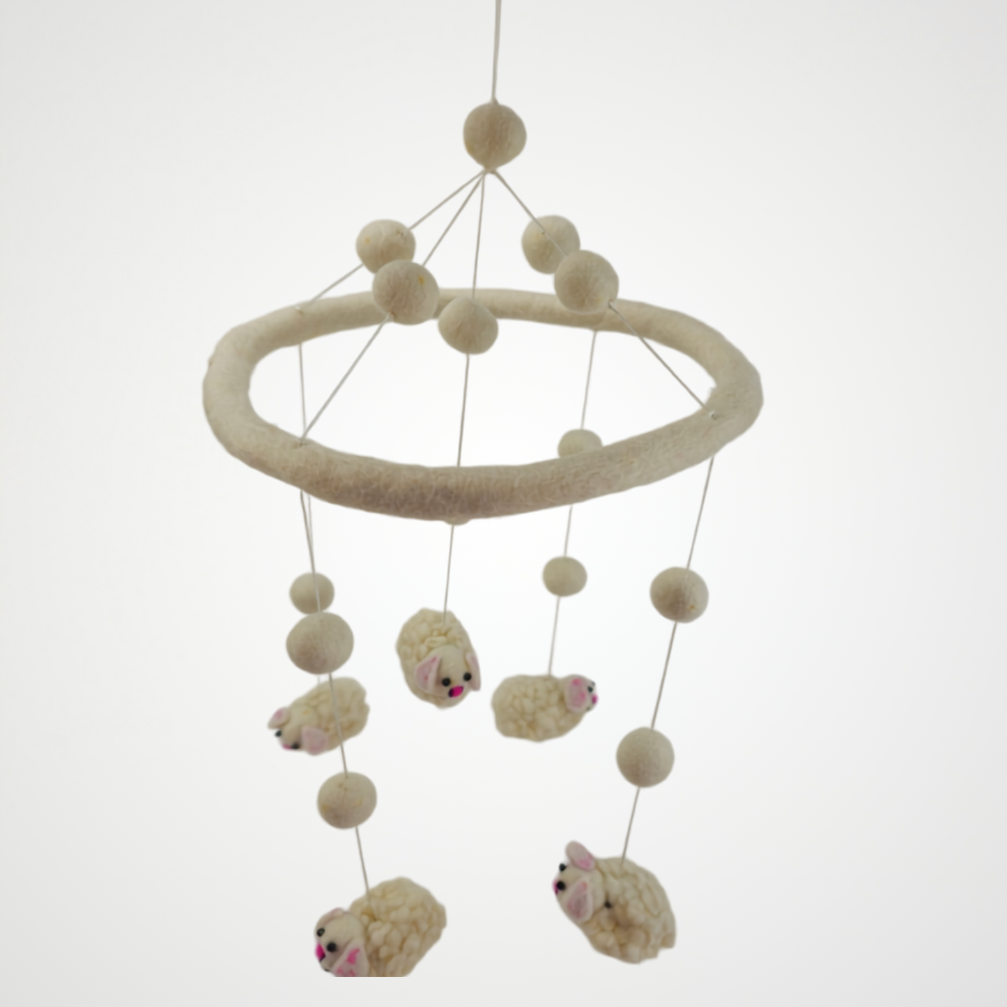 Five White Sheep Mobile Hanging