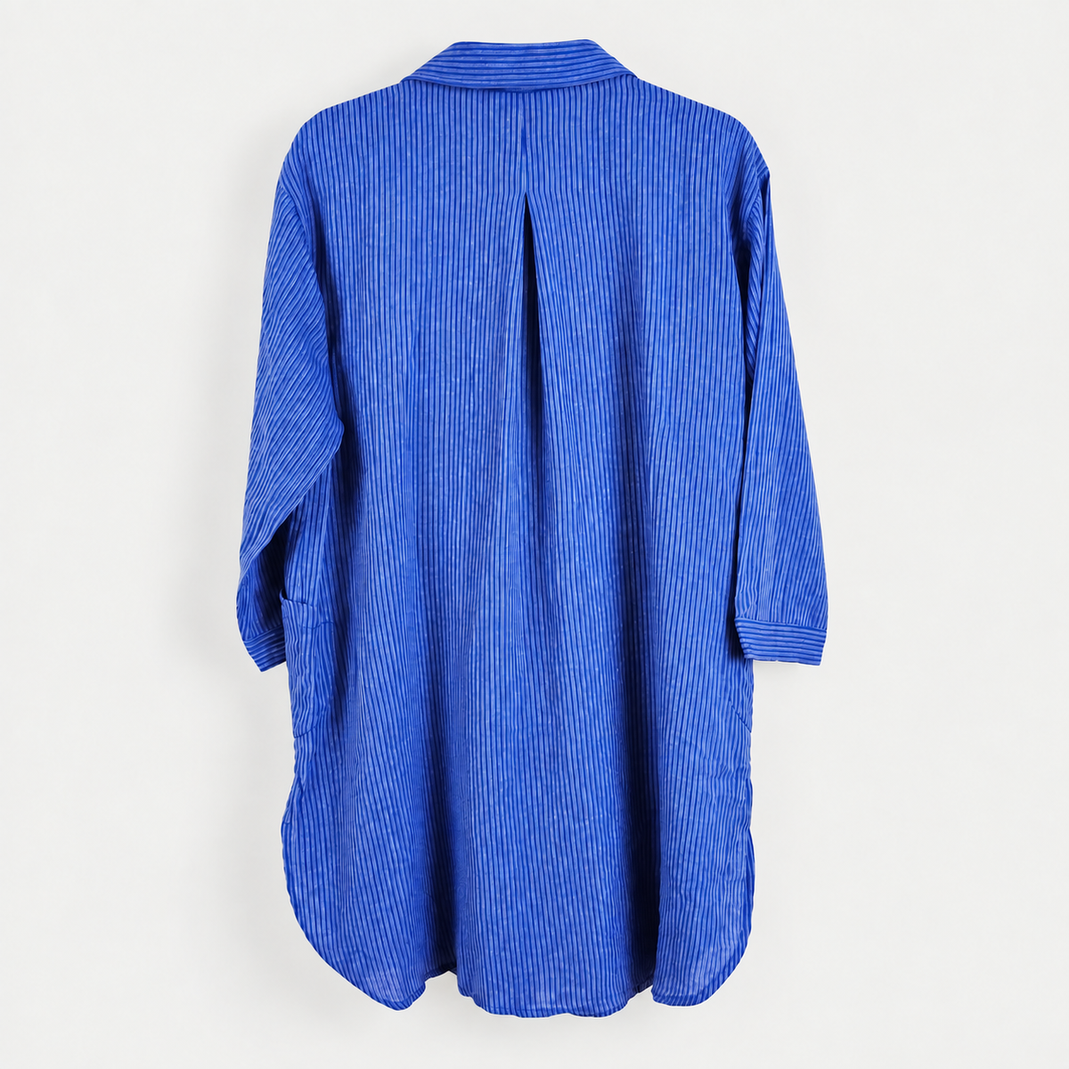 Blue pinstripe cotton high-low tunic shirt back pleat, without hanger