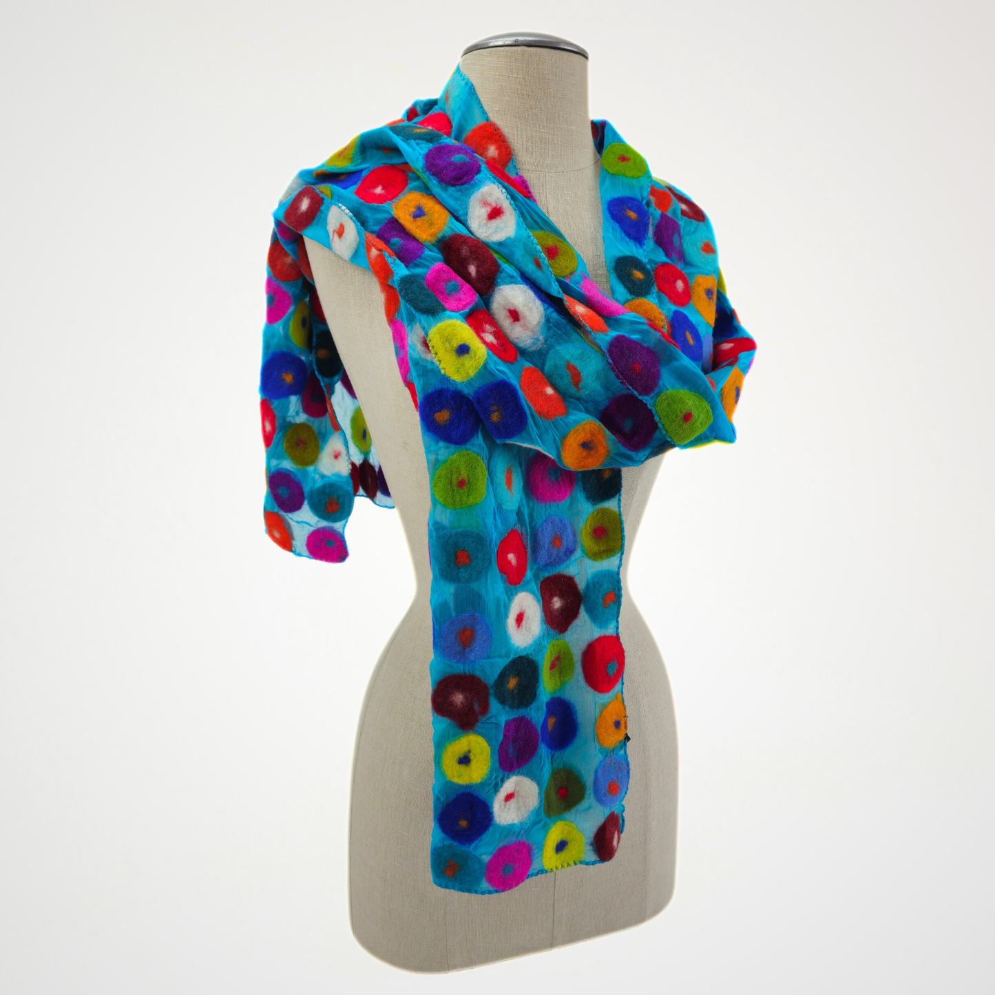 Blue Multi Polka Dotted Merino Wool Felted Scarf