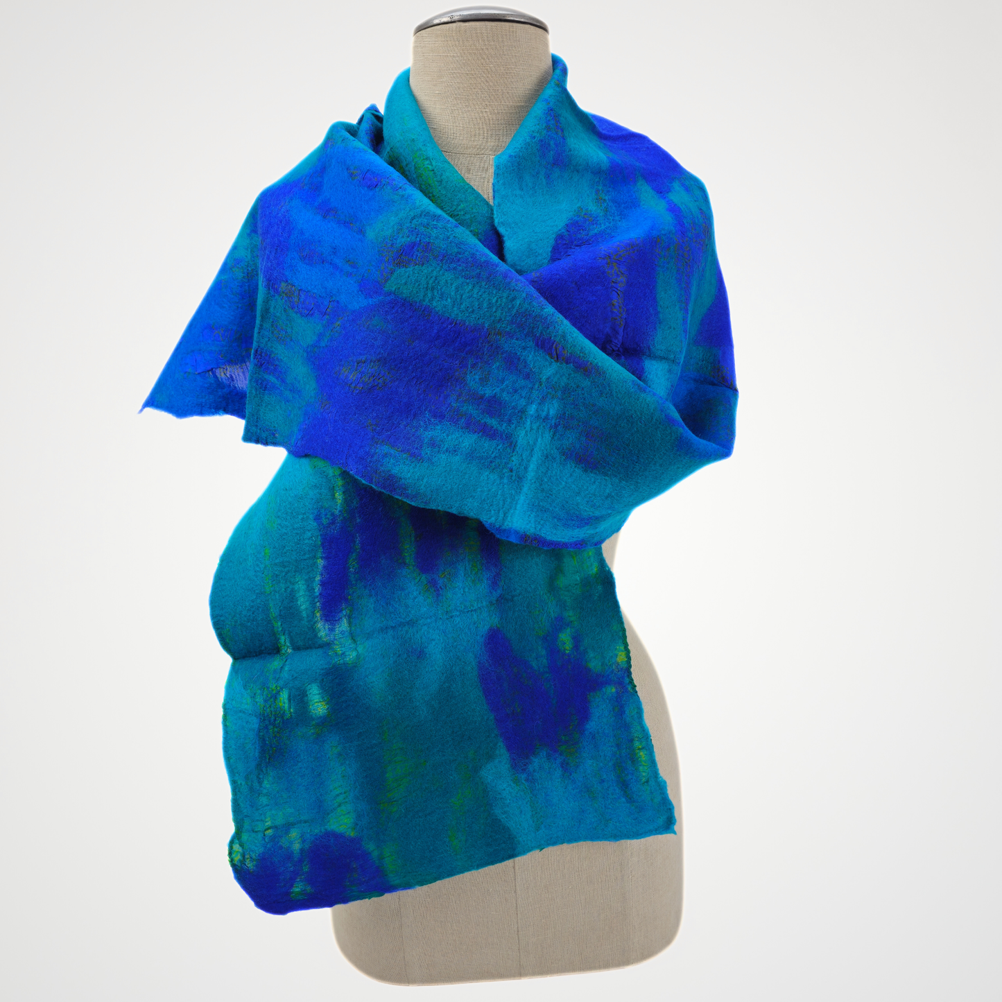 Silk & Merino Wool Felted One of Kind Blue Vintage Scarf