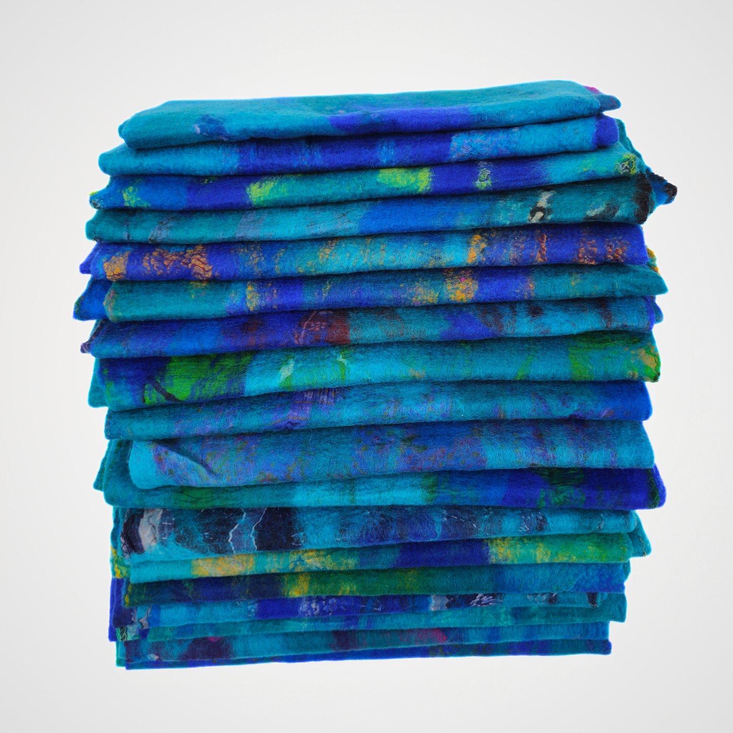 Silk & Merino Wool Felted One of Kind Blue Vintage Scarf