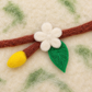 CC102 wool flower, green leaf and yellow bud close-up.