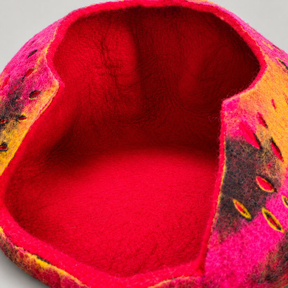 Red wool interior and resting floor close-up