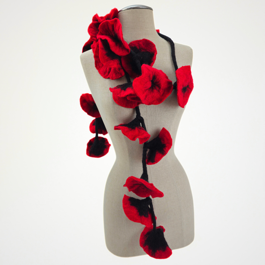 20 Flowers Red-Black Scarf, Flowers Garland or Wall Hanging