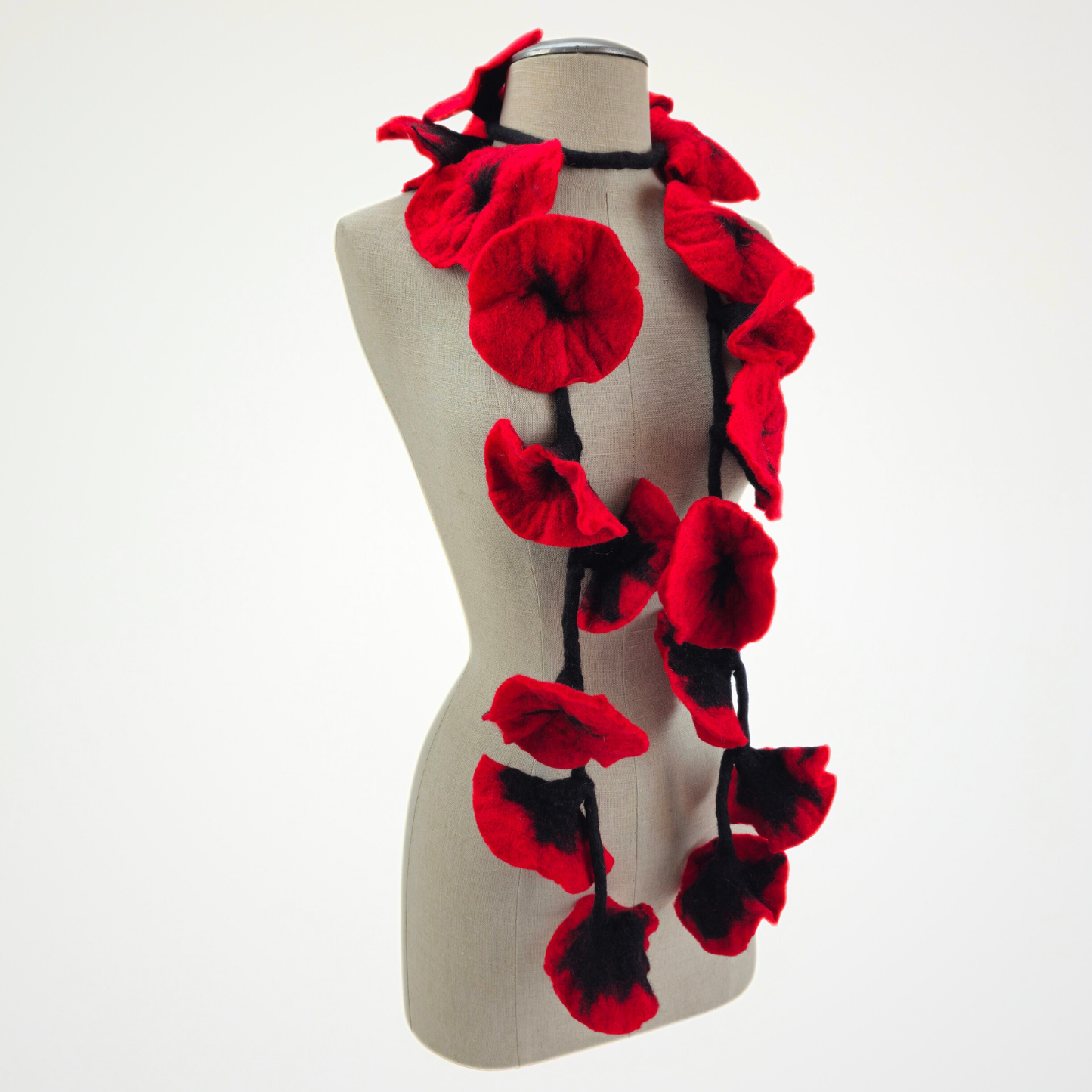 20 Flowers Red-Black Scarf, Flowers Garland or Wall Hanging