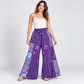 Model wearing purple floral cotton wide-leg pants