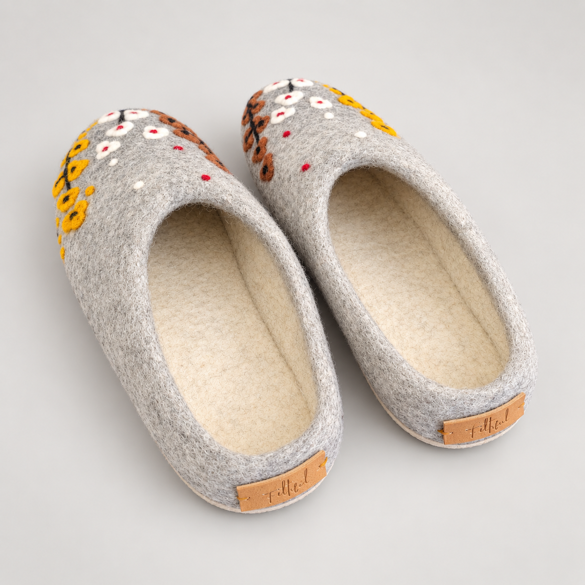 Gray botanical wool slippers with cleaned interiors