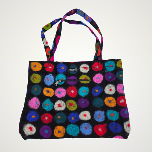 Black & Multi Polka Dot Tote Bag