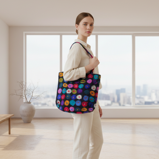 Black & Multi Polka Dot Tote Bag