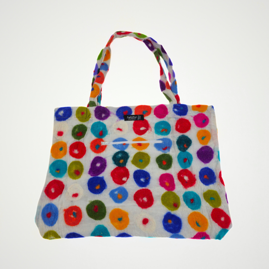 White & Multi Polka Dot Tote Bag