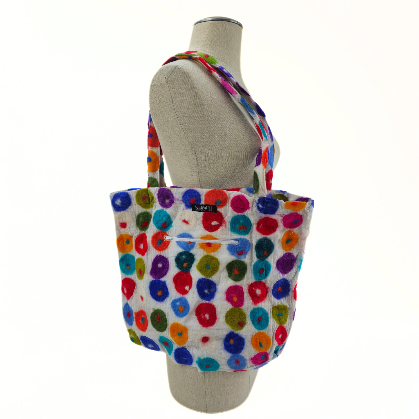 White & Multi Polka Dot Tote Bag