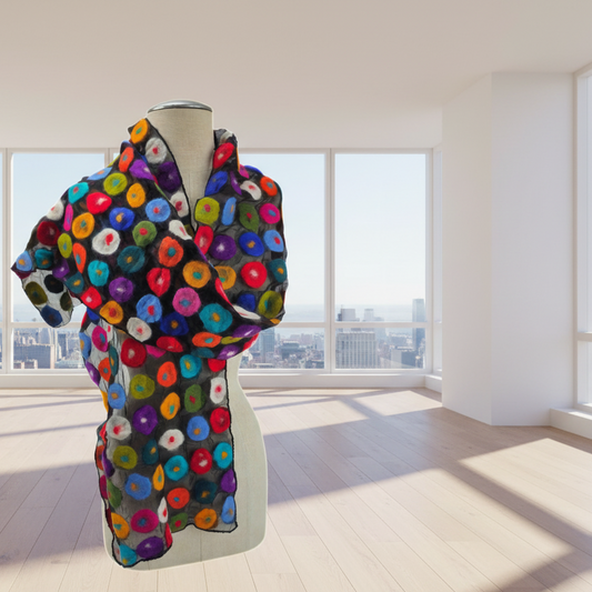 Multi Polka Dotted Merino Wool Felted Scarf