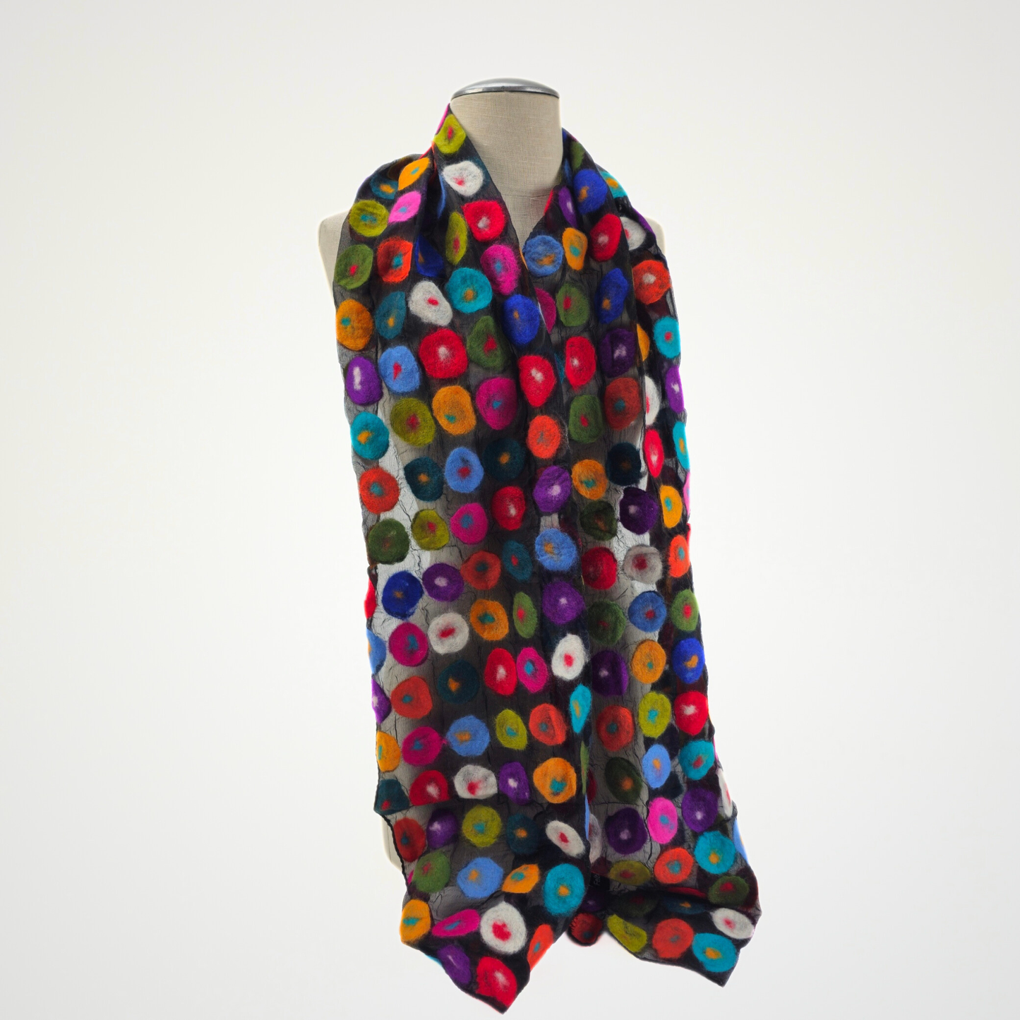 Multi Polka Dotted Merino Wool Felted Scarf
