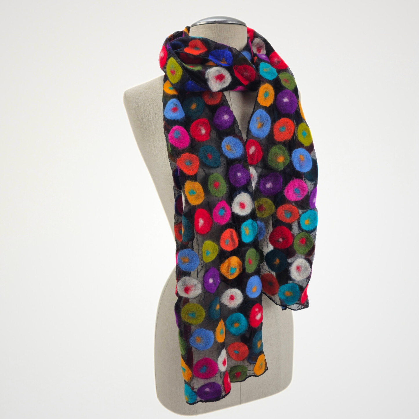 Multi Polka Dotted Merino Wool Felted Scarf