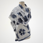 Hand-Felted White Silk Scarf with Gray Floral Design
