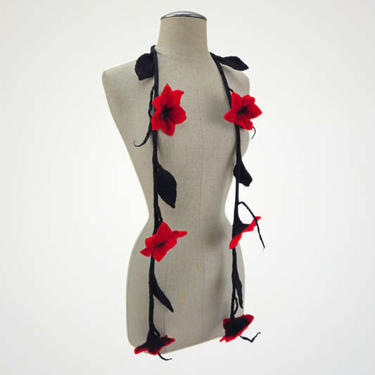 6 Red Flowers Scarf, Flowers Garland or Wall Hanging