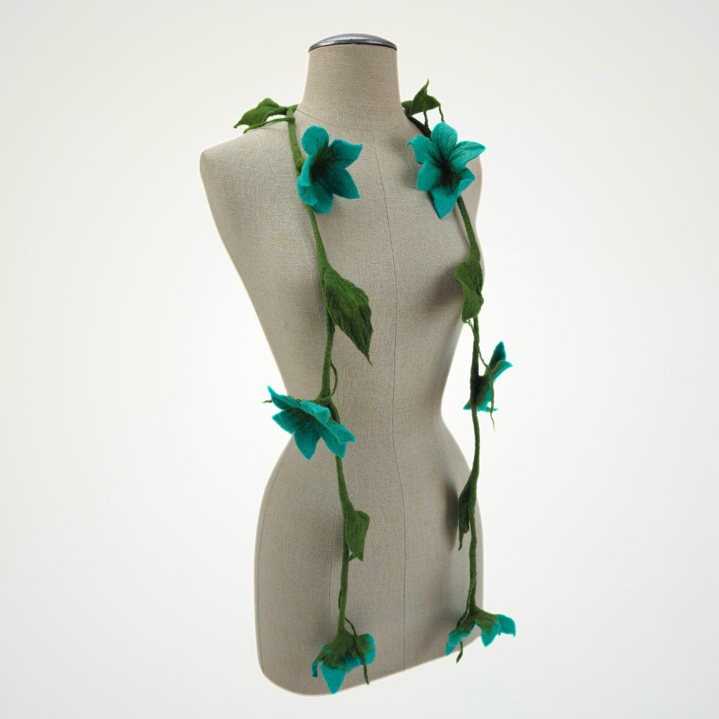 6 Turquoise Flowers Scarf, Flowers Garland or Wall Hanging