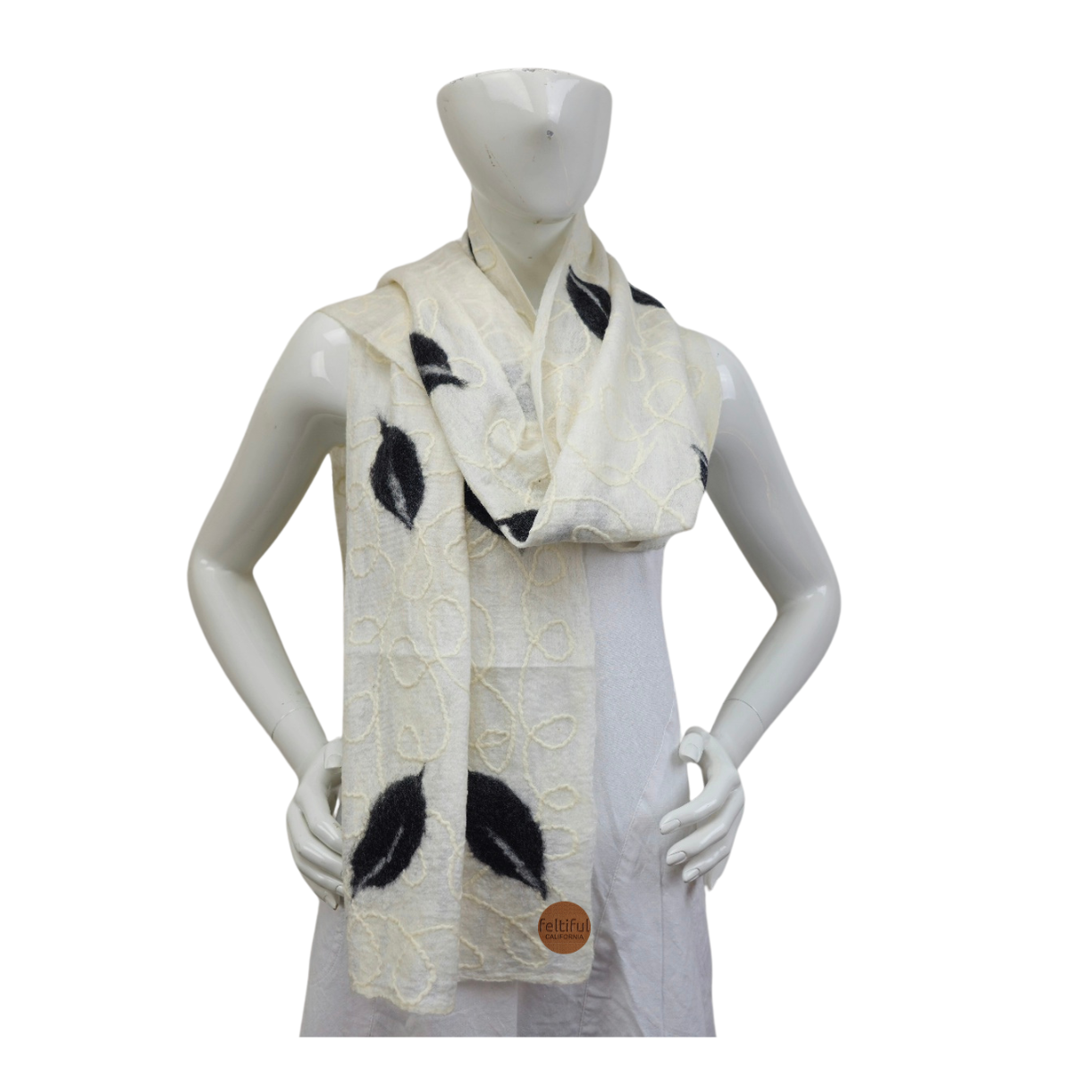 Merino Wool & Silk Black Leaf Felted Scarf