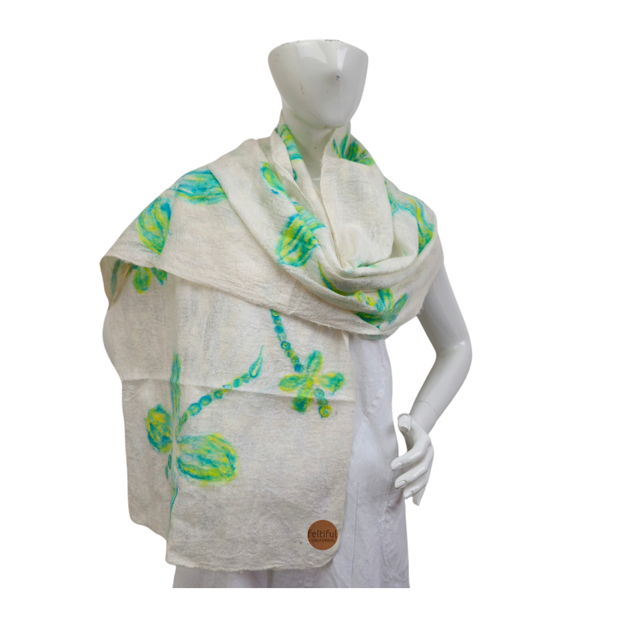 Merino Wool & Silk Dragonfly Felted Scarf