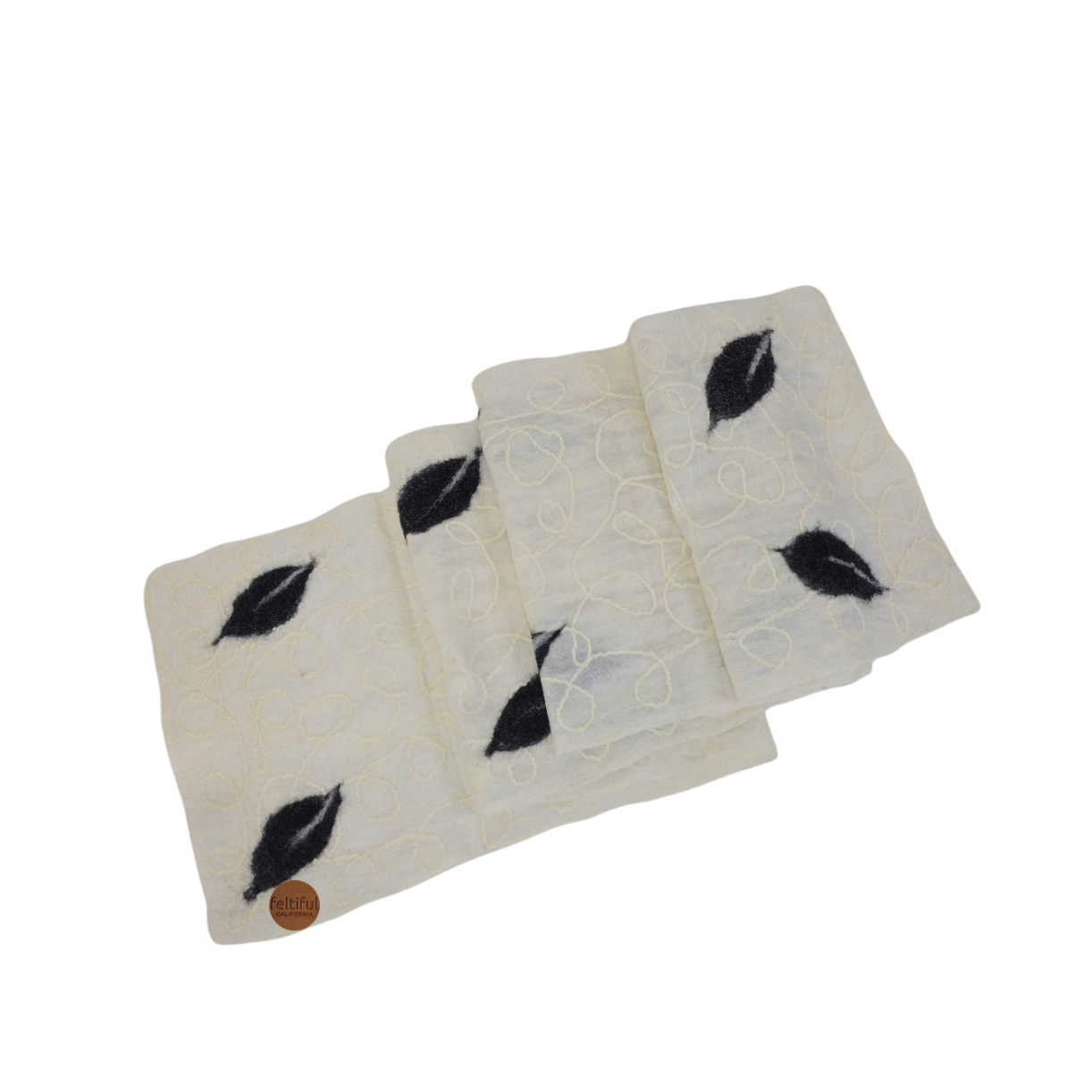 Merino Wool & Silk Black Leaf Felted Scarf