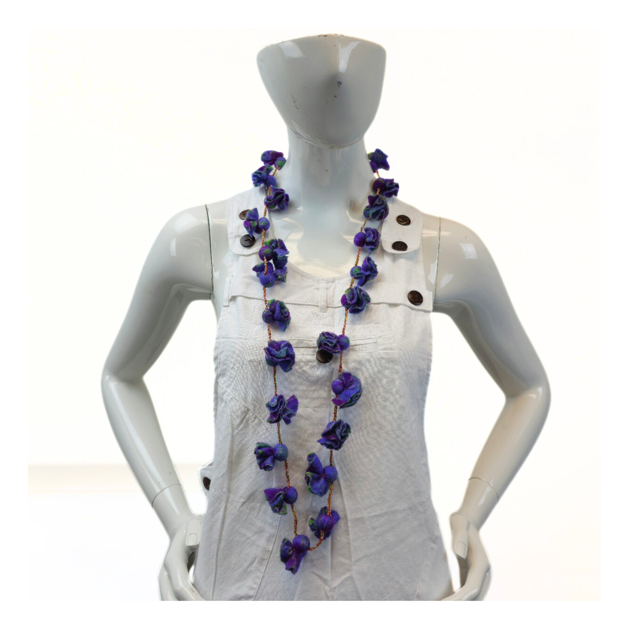 Merino & Silk Flowers Long Necklace