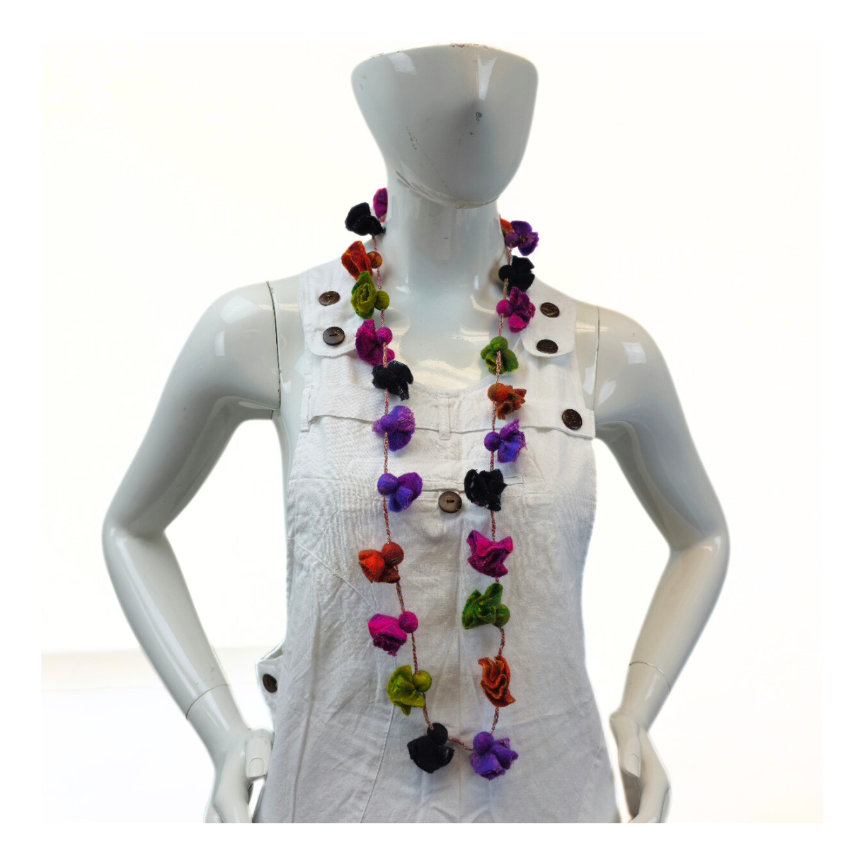 Merino & Silk Flowers Long Necklace