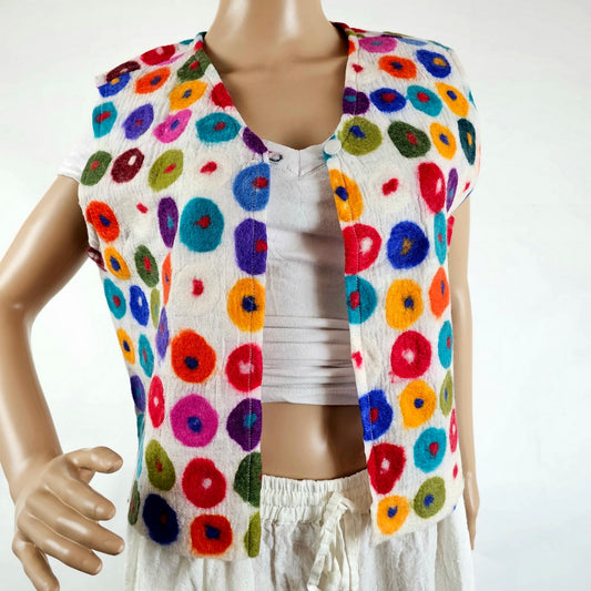 Multi Polka Dot White Ladies Vest