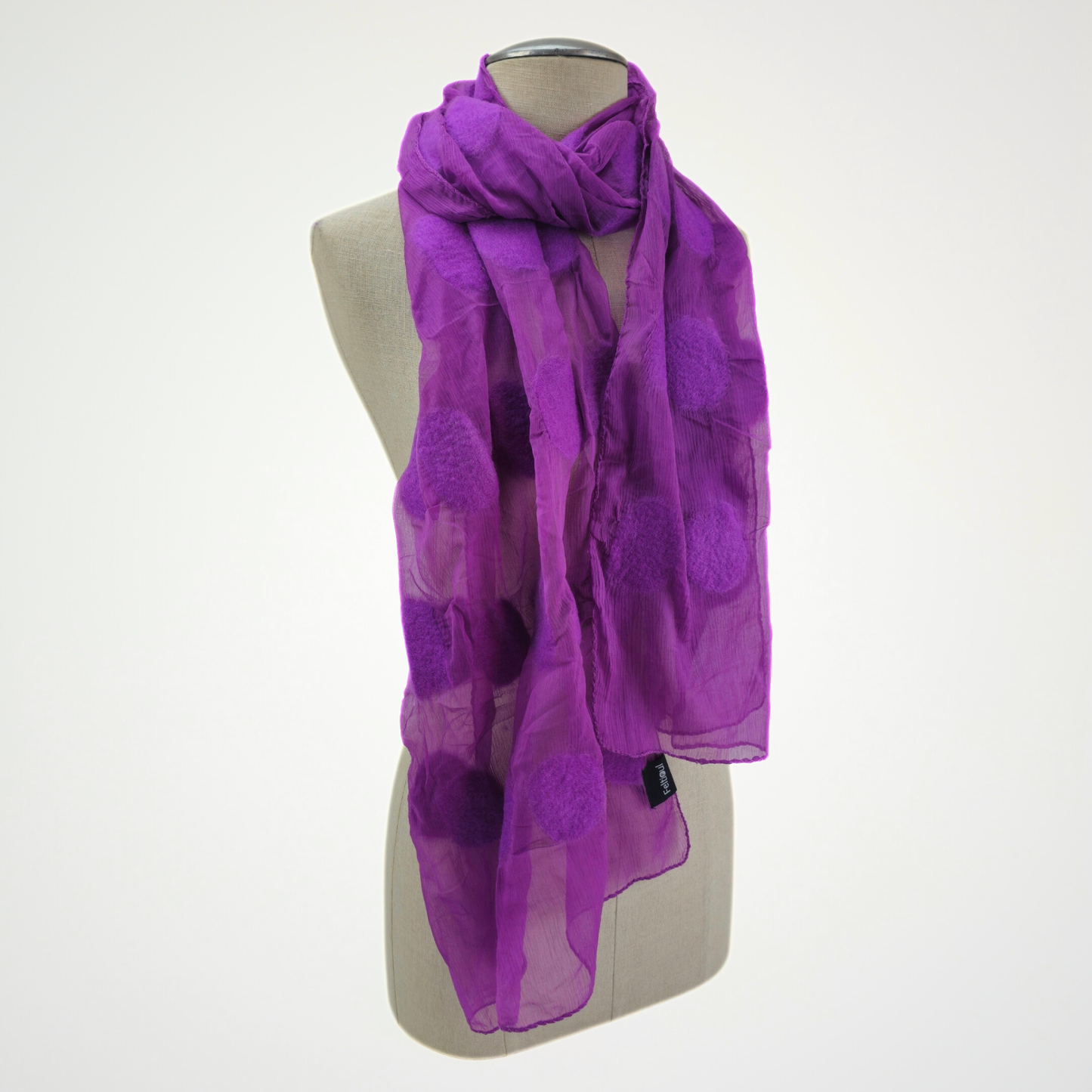 Violet Silk Felted Scarf with White Polka Dots