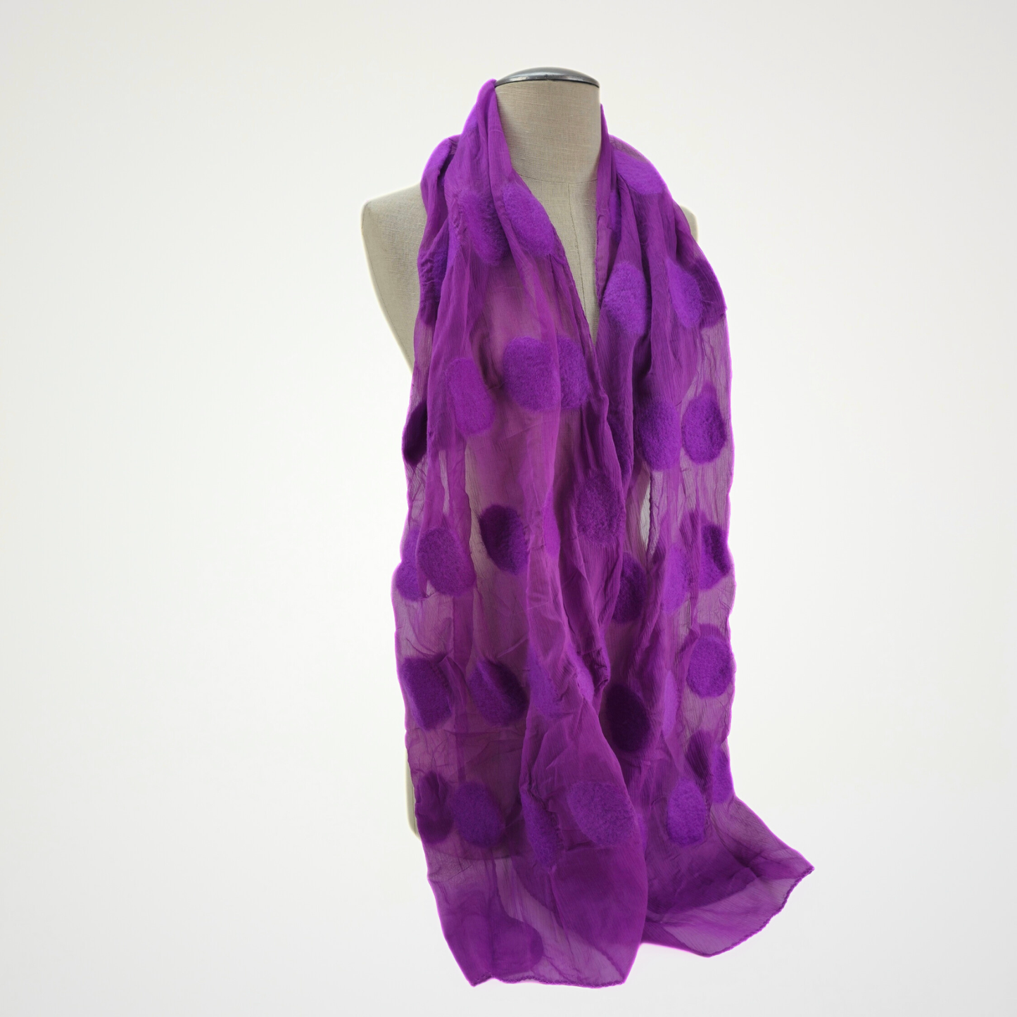 Violet Silk Felted Scarf with White Polka Dots