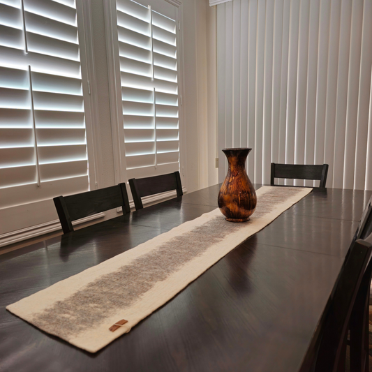 Artisan White & Brown Felted Table Runner-16IN Wide