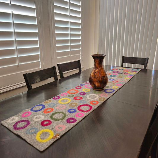 Artisan Multi Circle Felted Table Runner-14IN Wide