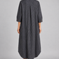 Charcoal pinstripe long shirt dress, model back