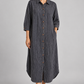 Charcoal pinstripe long shirt dress, model front