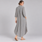 Angled back model view of long striped dress