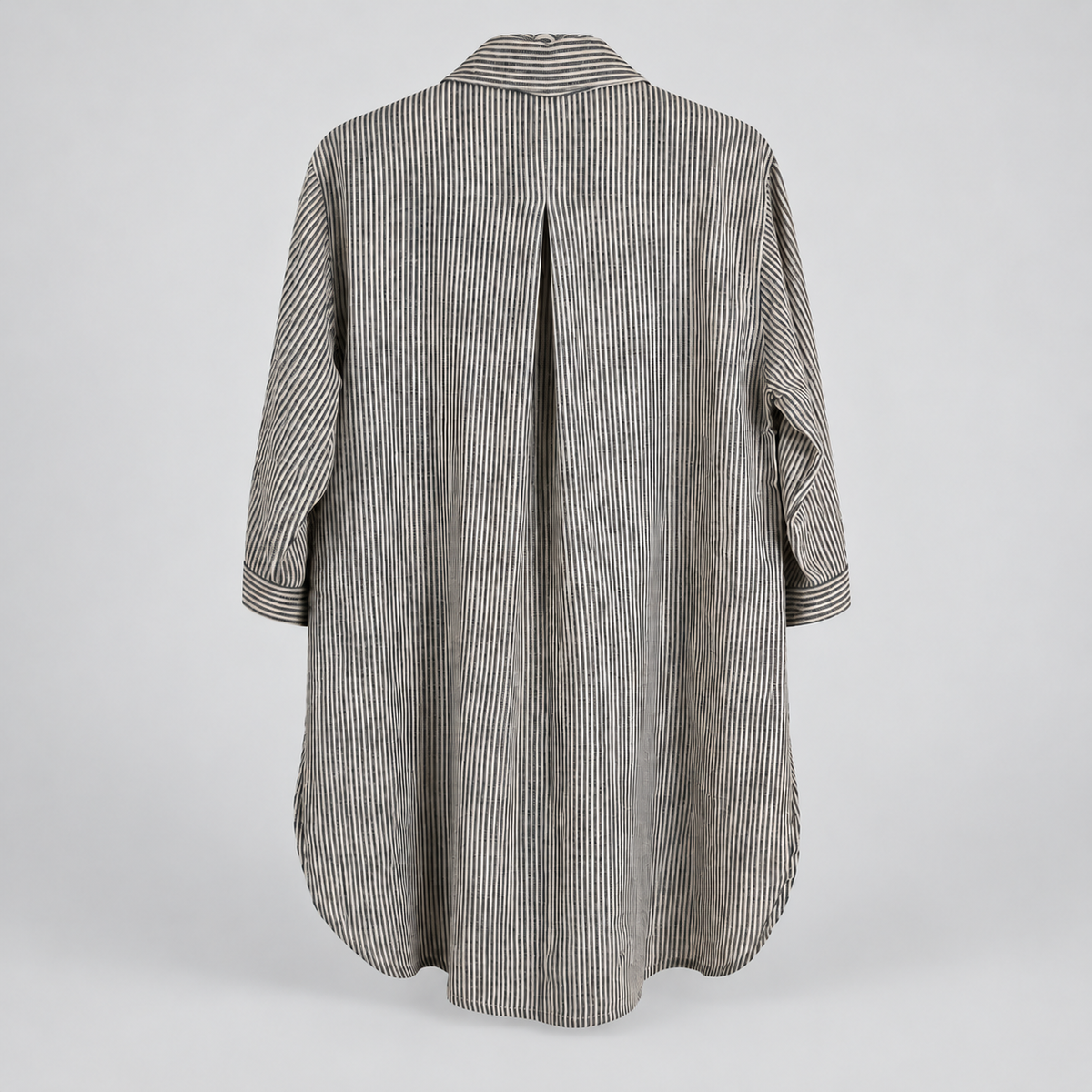 Charcoal pinstripe cotton high-low tunic shirt, back pleat