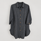 RT818 black pinstripe cotton high-low tunic shirt – front
