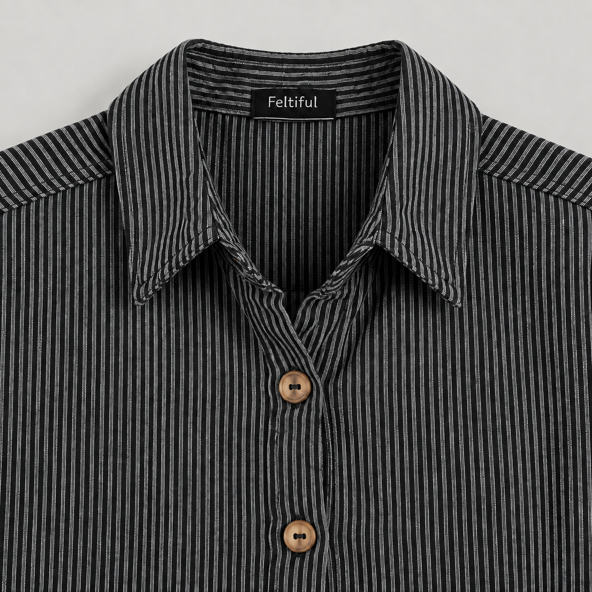 RT818 black pinstripe cotton high-low tunic shirt – collar buttons