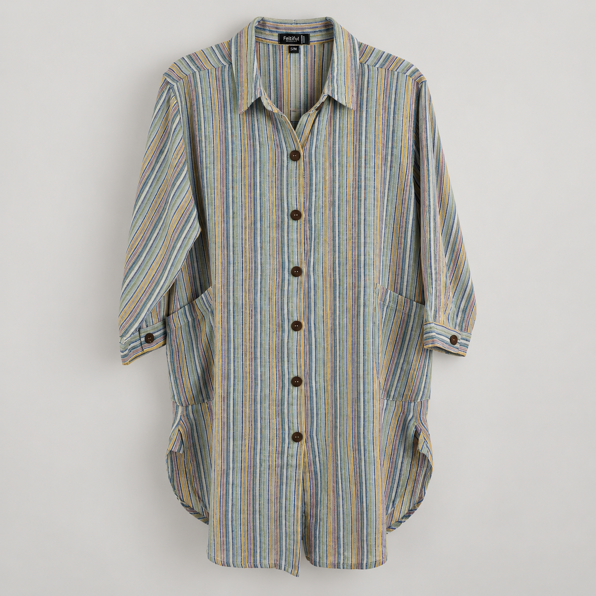 RT819 multicolor stripe cotton high-low tunic shirt – front