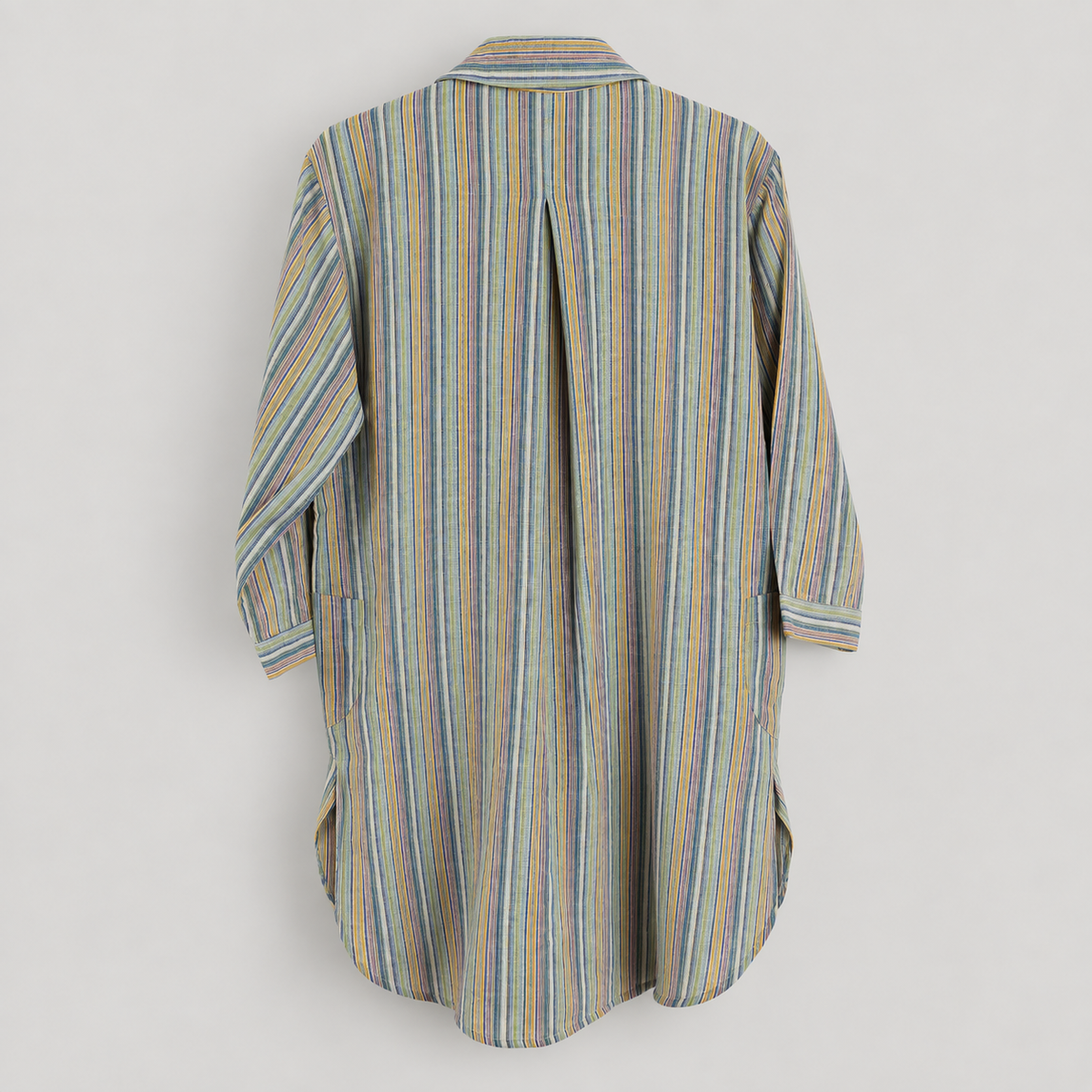 RT819 multicolor stripe cotton high-low tunic shirt – back pleat