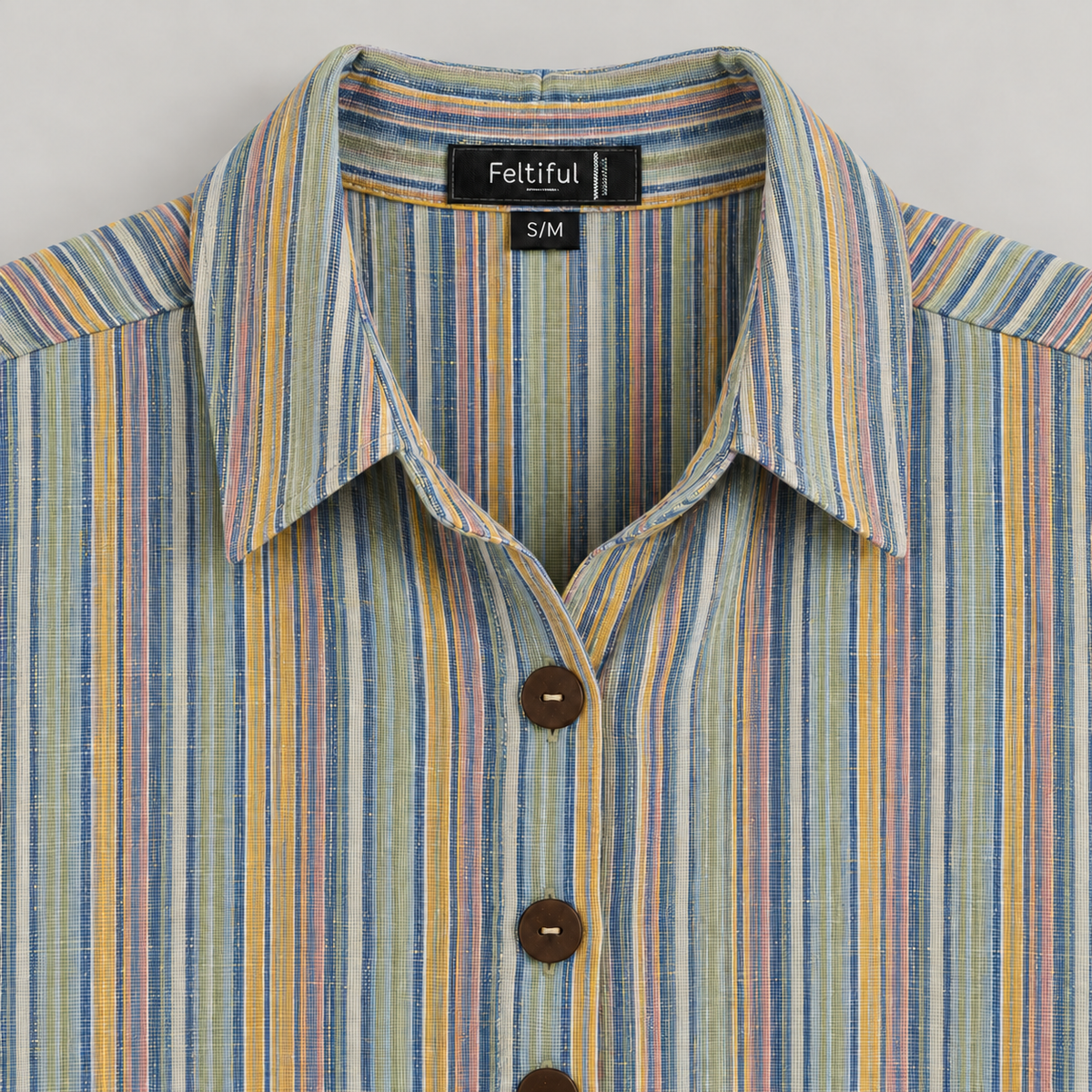 RT819 multicolor stripe cotton high-low tunic shirt – collar buttons