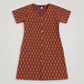 RT820 burgundy and golden dotted stripe cotton dress, front view