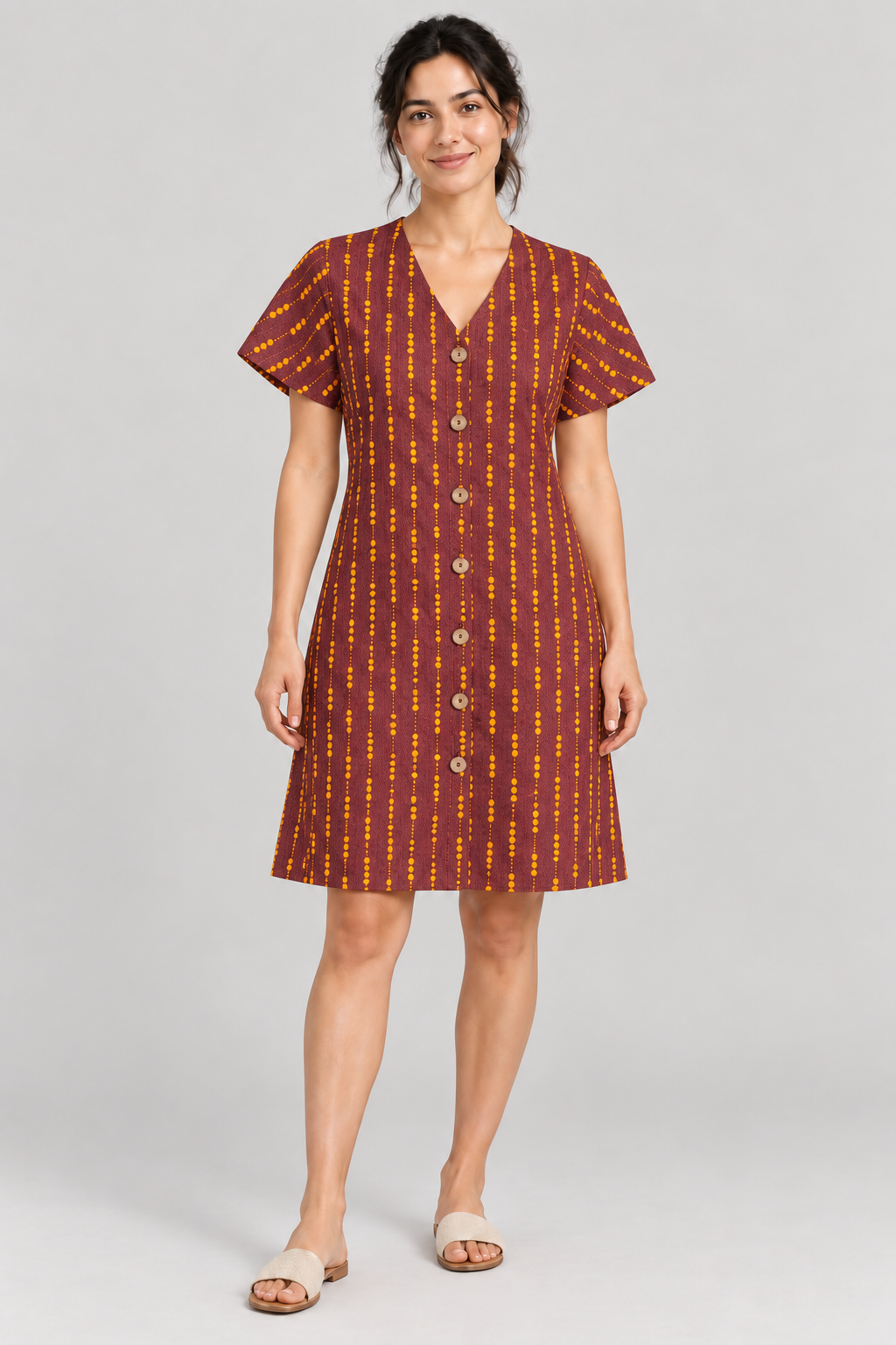 AI-generated model wearing RT820 cotton dress with hidden side pockets